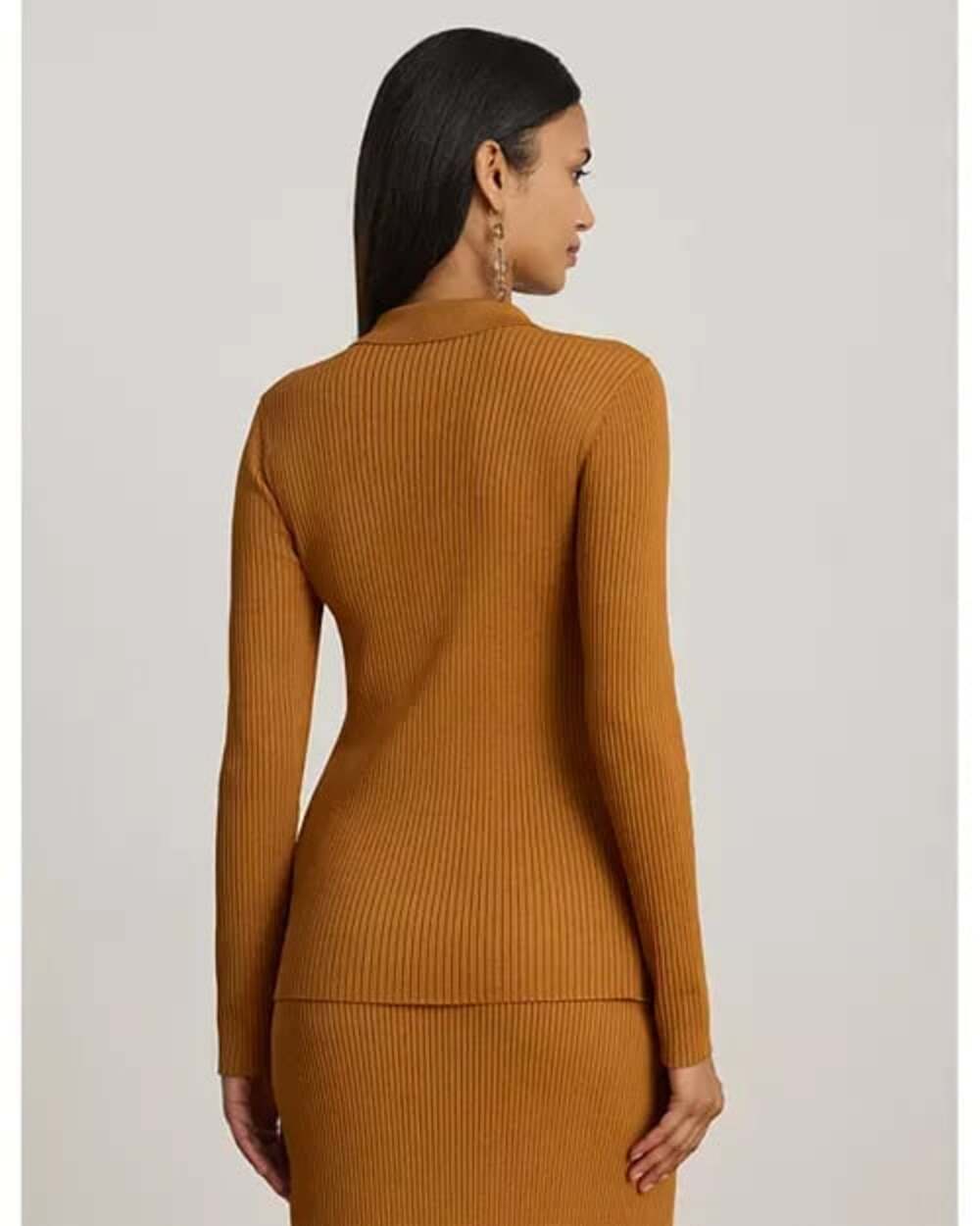 Lauren Ralph Lauren Rib-Knit Long-Sleeve Polo Cardigan size M - Picture 3 of 5